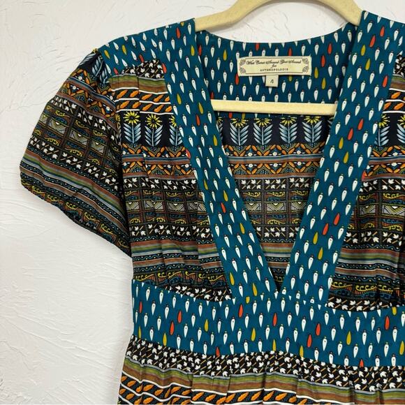 What Comes Around Goes Around Anthro Mixed Print Tiered Mini Dress Womens 4 - Picture 5 of 10